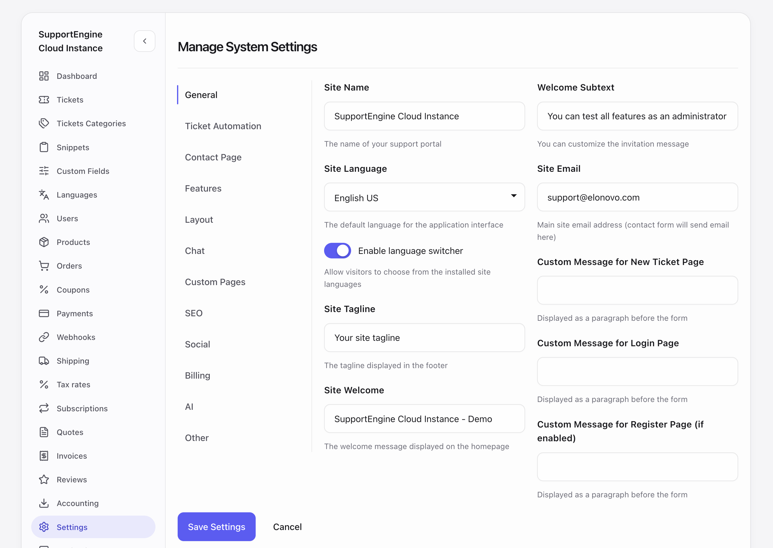 General settings