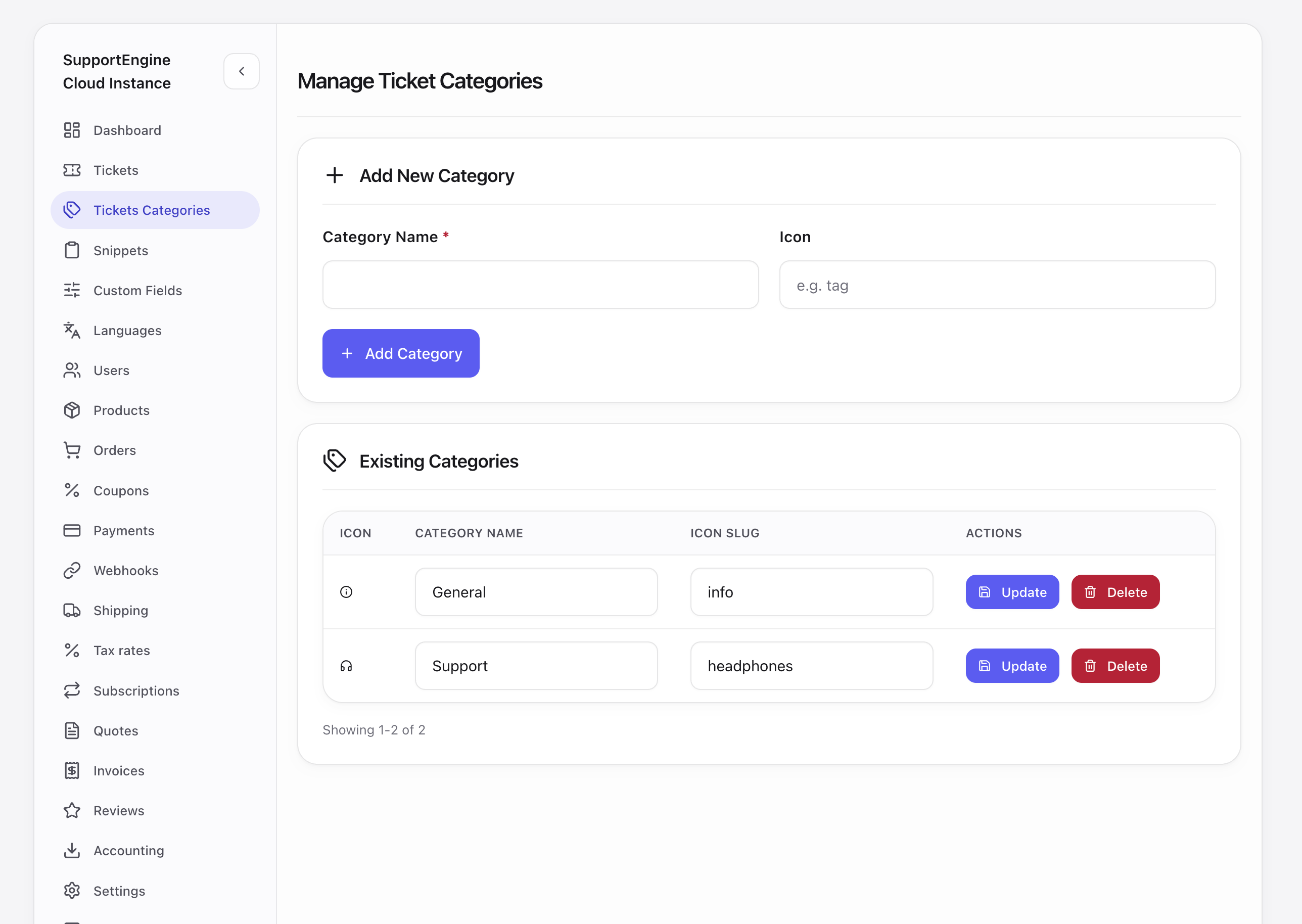 Ticket categories